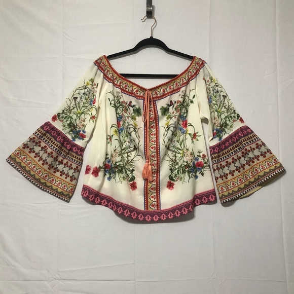 Umgee Tops - Umgee Women’s Boho Floral Off Shoulder Bell Sleeve Top Size M (I)